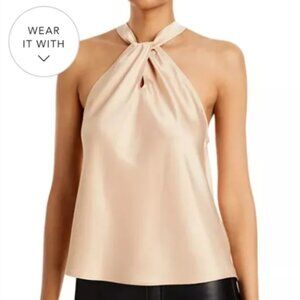 Aqua Bloomingdales Exclusive Champagne Satin Halter Top Shirt Blouse Size XS NWT